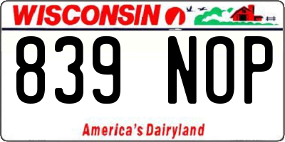 WI license plate 839NOP
