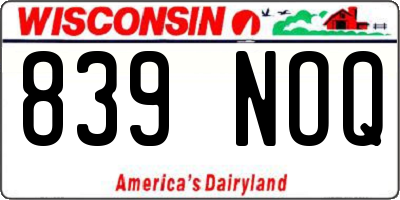 WI license plate 839NOQ