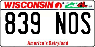 WI license plate 839NOS