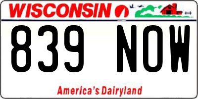 WI license plate 839NOW