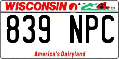 WI license plate 839NPC