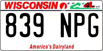 WI license plate 839NPG