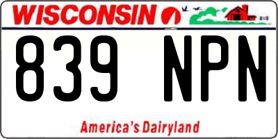 WI license plate 839NPN