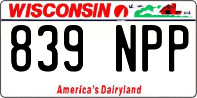 WI license plate 839NPP