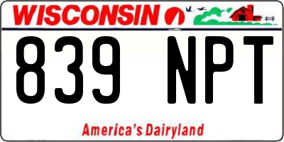 WI license plate 839NPT