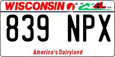 WI license plate 839NPX