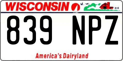 WI license plate 839NPZ