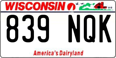 WI license plate 839NQK