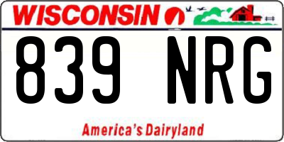 WI license plate 839NRG