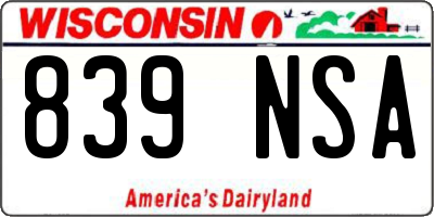 WI license plate 839NSA