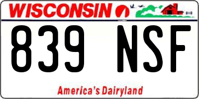 WI license plate 839NSF