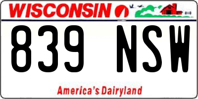 WI license plate 839NSW