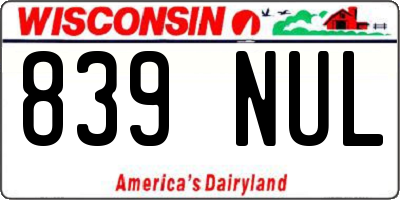 WI license plate 839NUL