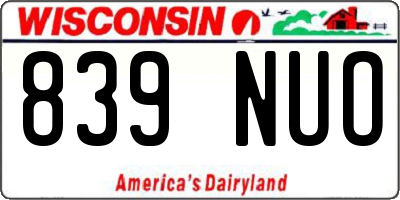 WI license plate 839NUO