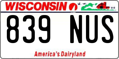 WI license plate 839NUS