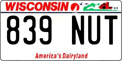 WI license plate 839NUT