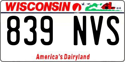 WI license plate 839NVS