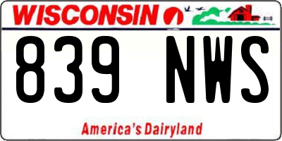 WI license plate 839NWS