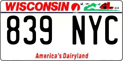 WI license plate 839NYC