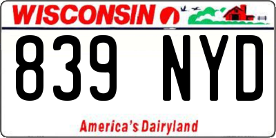 WI license plate 839NYD
