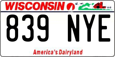 WI license plate 839NYE