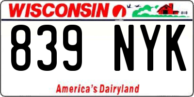 WI license plate 839NYK