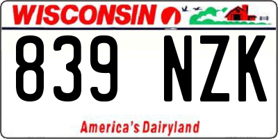 WI license plate 839NZK