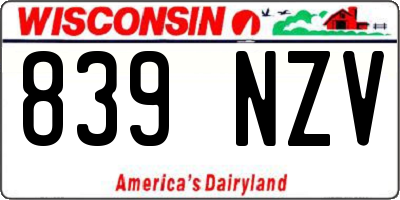WI license plate 839NZV