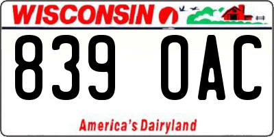 WI license plate 839OAC