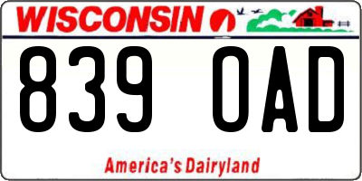 WI license plate 839OAD