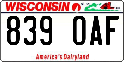 WI license plate 839OAF