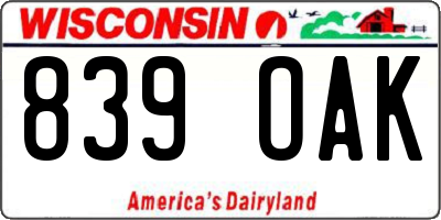 WI license plate 839OAK