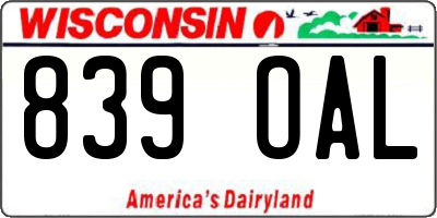 WI license plate 839OAL