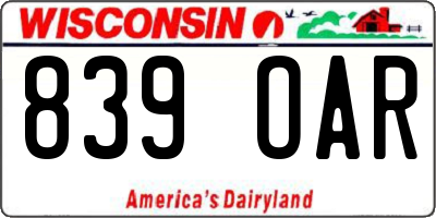 WI license plate 839OAR
