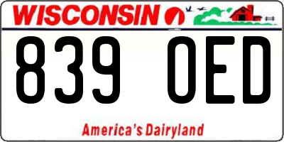WI license plate 839OED