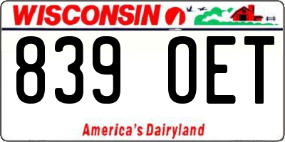 WI license plate 839OET