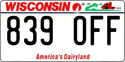 WI license plate 839OFF