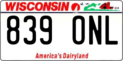 WI license plate 839ONL