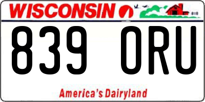 WI license plate 839ORU