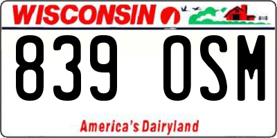 WI license plate 839OSM