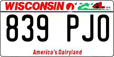 WI license plate 839PJO