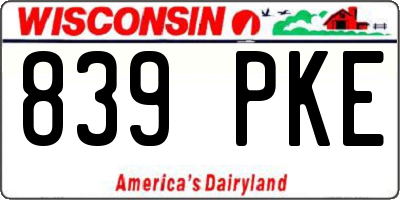 WI license plate 839PKE