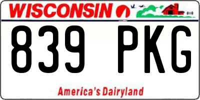 WI license plate 839PKG