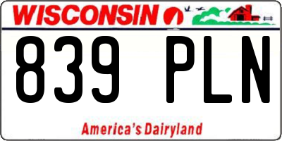 WI license plate 839PLN