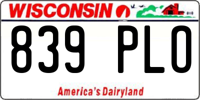 WI license plate 839PLO