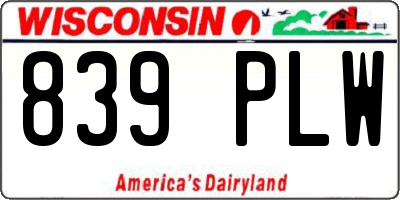 WI license plate 839PLW