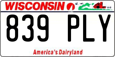WI license plate 839PLY