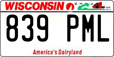 WI license plate 839PML