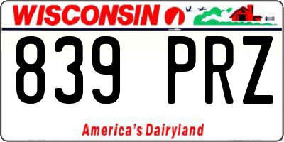 WI license plate 839PRZ