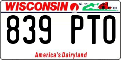 WI license plate 839PTO